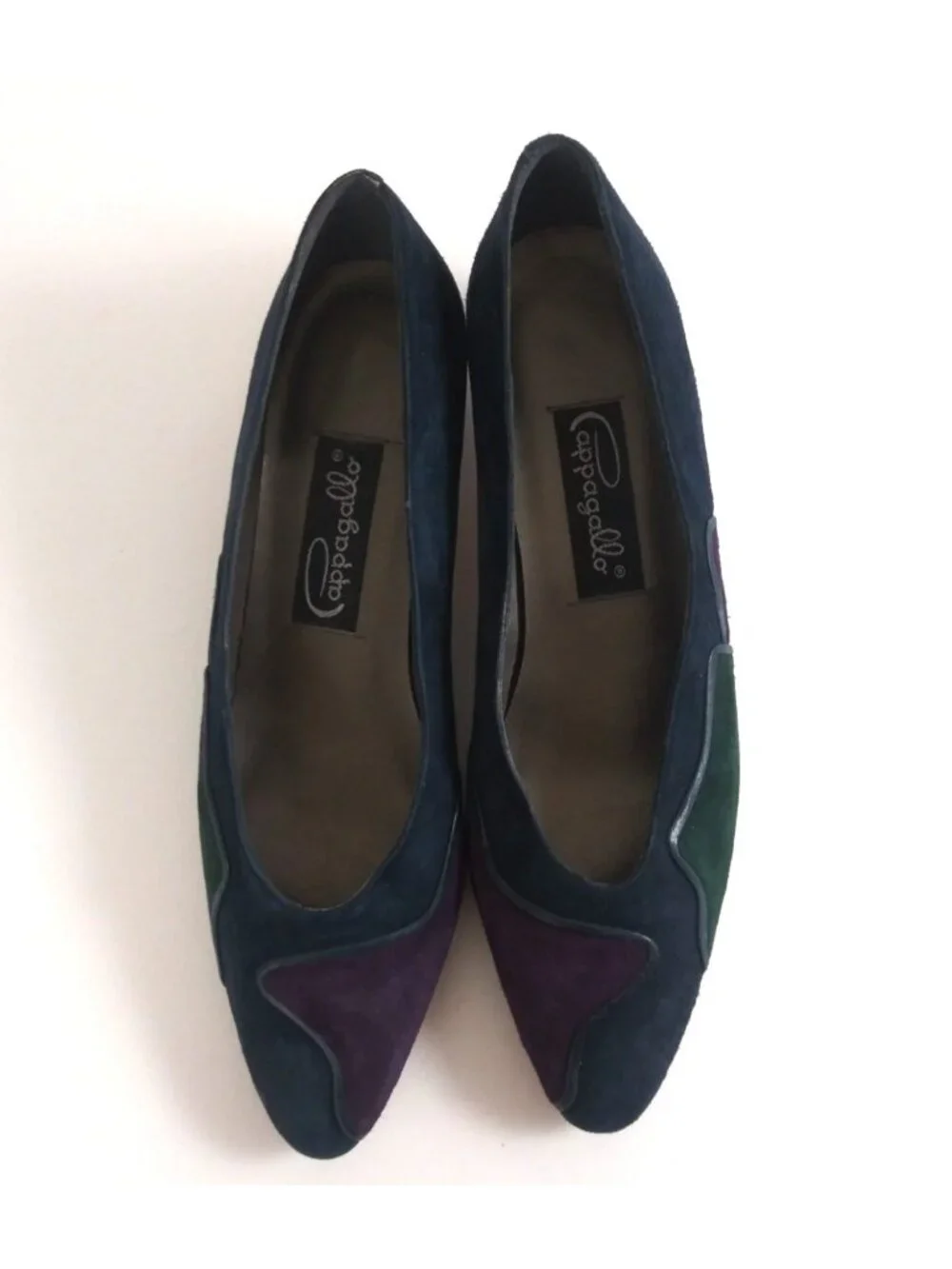 Vintage 80s Pappagallo Women's Colorful Suede Block Heel Slip-On Shoes Size 7.5N